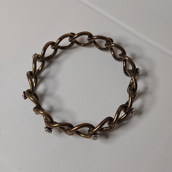 Vintage Gold Tone Metal And Clear Rhinestone Bangle - Picture 9 of 12